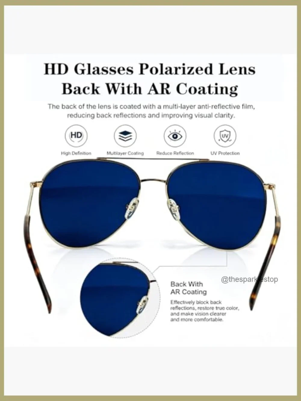 Polarized Aviator Sunglasses with Glass Lens UV Protection